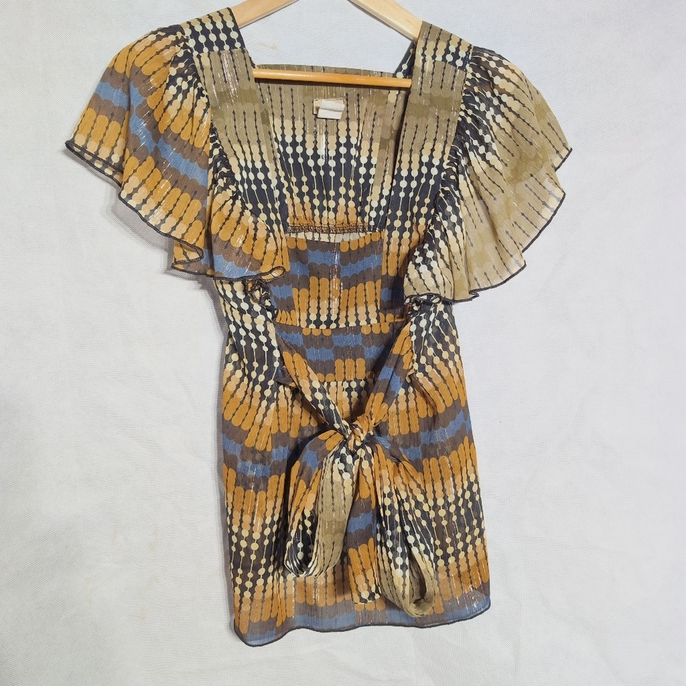 Daytrip Women's Top Sz S Brown Blue Gold Metallic